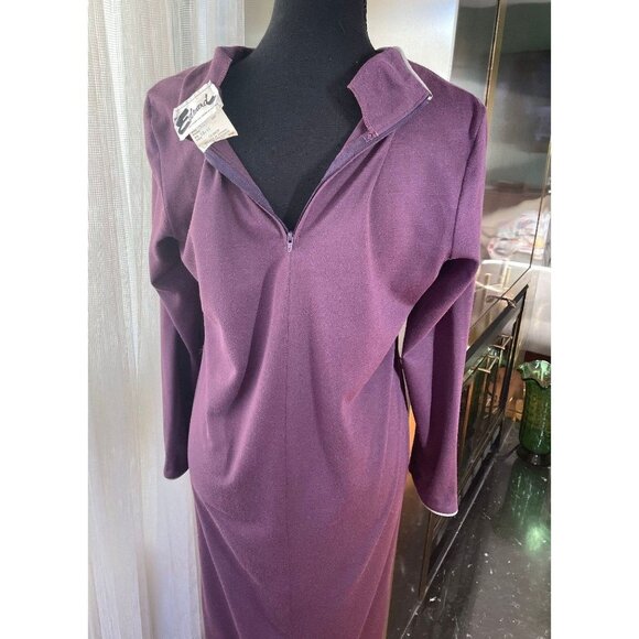 Vintage 1970s dress, purple, grey, A line, long sleeves, Mr Edwards, 8/10 (M) - Picture 9 of 10
